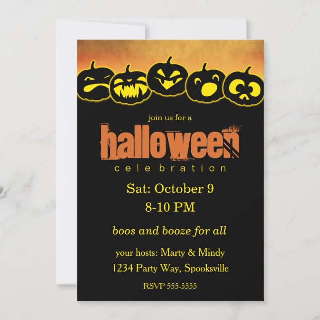 Jack-o-lantern Row Halloween Invitation (Front)
