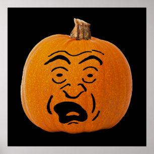 Jack o' Lantern Scared Face, Halloween Pumpkin Poster