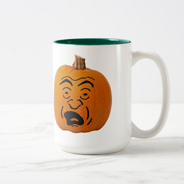 Jack o' Lantern Scared Face, Halloween Pumpkin Two-Tone Coffee Mug (Right)
