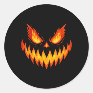 Jack O Lantern Scary Carved Pumpkin Face Halloween Classic Round Sticker