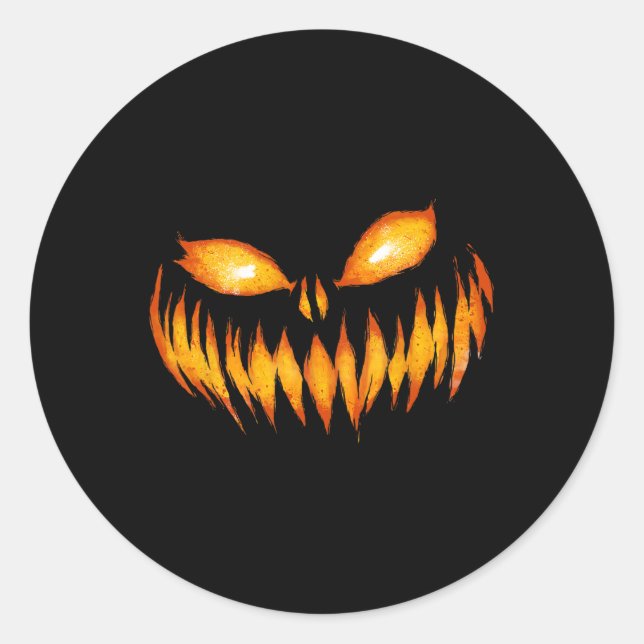 Jack O Lantern Scary Carved Pumpkin Face Halloween Classic Round Sticker (Front)