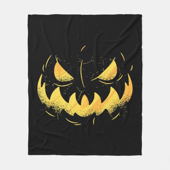 Jack O Lantern Scary Carved Pumpkin Face Halloween Fleece Blanket (Front)