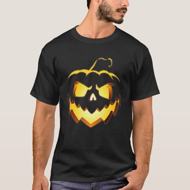 Jack O Lantern Scary Carved Pumpkin Face Halloween T-Shirt (Front)