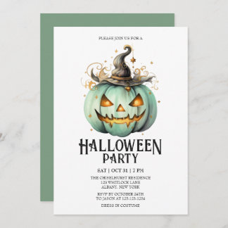 Jack-o-Lantern Spooky Mint Halloween Party Invitation