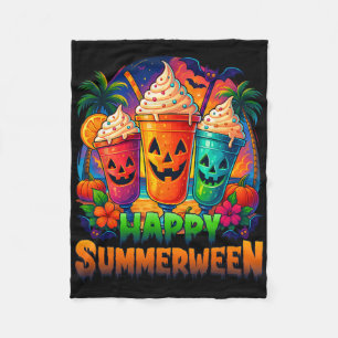 Jack-o-lantern Summerween Vibes Skeleton Summer Wa Fleece Blanket