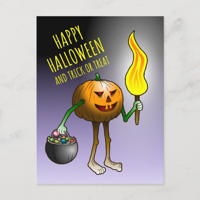 Jack-o-lantern Trick or Treating Holiday Postcard (Front)