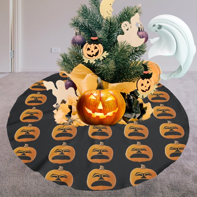Jack o Lantern Unhappy Face Halloween Pumpkin Brushed Polyester Tree Skirt (Jack o Lantern Unhappy Face Halloween Pumpkin Brushed Polyester Tree Skirt)