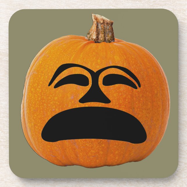 Jack o' Lantern Unhappy Face, Halloween Pumpkin Coaster (Front)