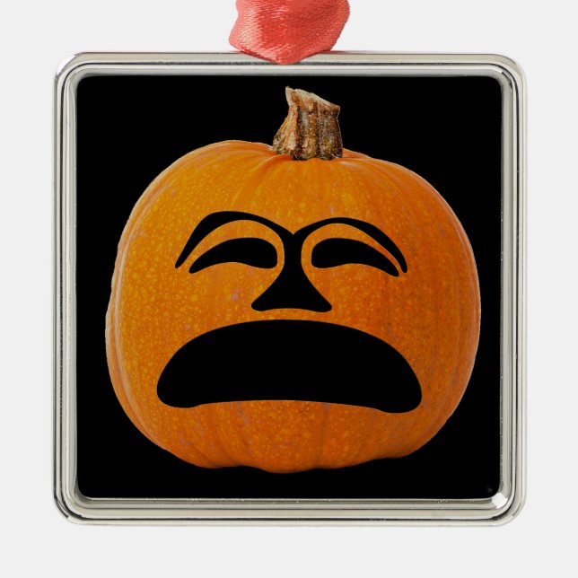 Jack o' Lantern Unhappy Face, Halloween Pumpkin Metal Tree Decoration (Front)