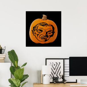 Jack o' Lantern Vampire Face, Halloween Pumpkin Poster