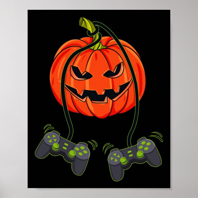 Jack O Lantern Video Gamer Controllers Halloween B Poster (Front)