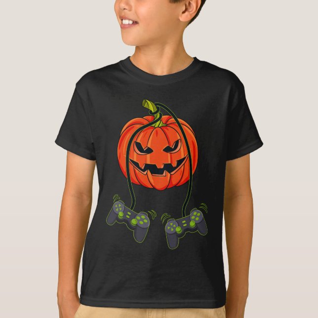 Jack O Lantern Video Gamer Controllers Halloween B T-Shirt (Front)