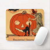 Jack O Lantern Witch Black Cat Vintage Halloween Mouse Mat (With Mouse)