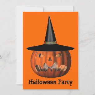 Jack O Lantern Witch Hat Halloween Invitation