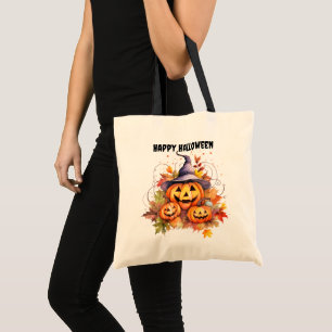 Jack o' Lantern Witch Hat Halloween Trick or Treat Tote Bag