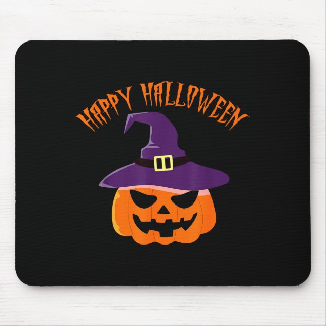 Jack o lantern witch hat happy halloween trick or mouse mat (Front)