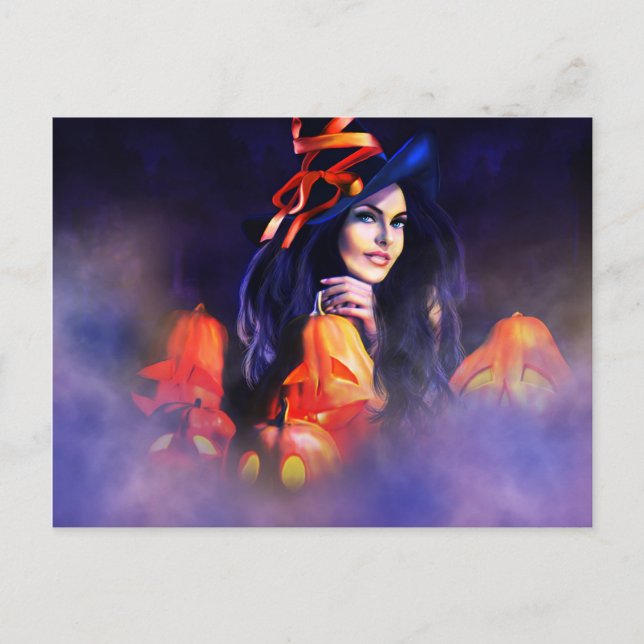 Jack-O-Lantern Witch Postcard (Front)