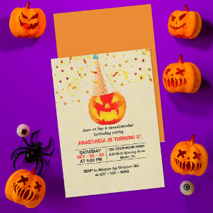 Jack O' Lantern With Party Hat Halloween Birthday Invitation