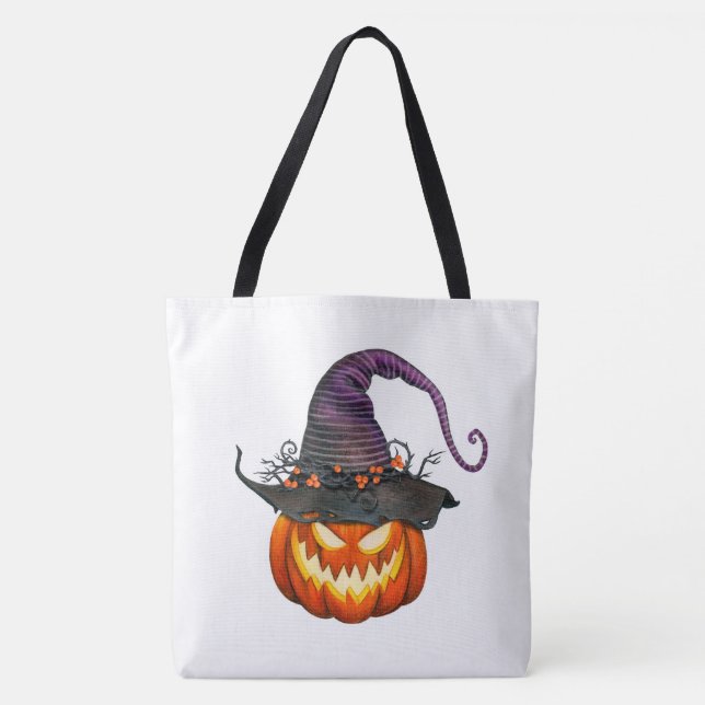 Jack-O-Lantern with Witches Hat Tote Bag (Front)