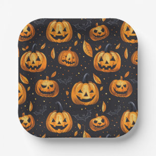 Jack-O-Lanterns and Bats Paper Plate