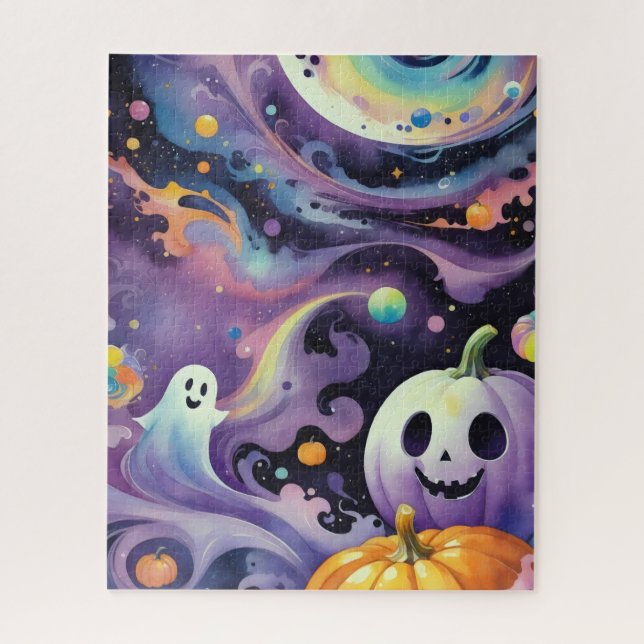 Jack-O'-Lanterns and Friendly Phantoms in Space Jigsaw Puzzle (Vertical)