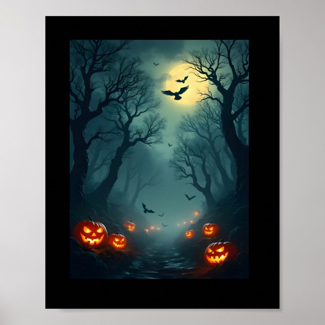 Jack-O'-Lanterns and Full Moon Poster (Front)