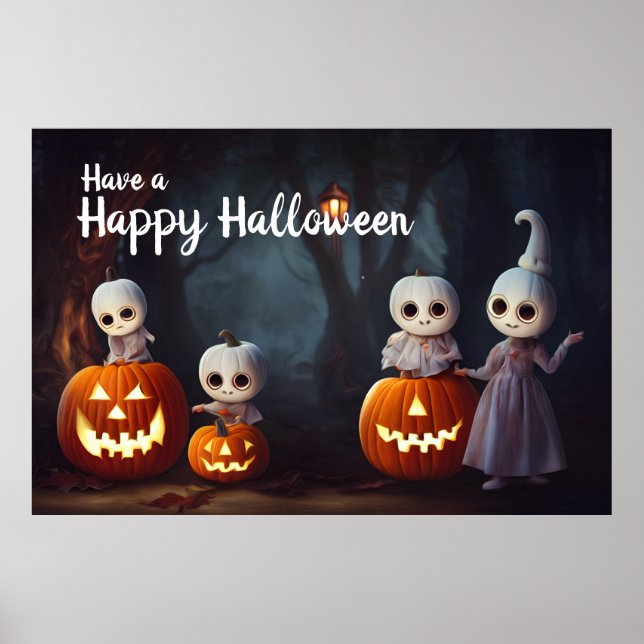 Jack-O-Lanterns and Pumpkin Heads Halloween  Poster (Front)