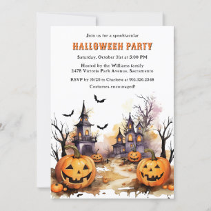 Jack O’Lanterns Bats Witch Halloween Party Invitation