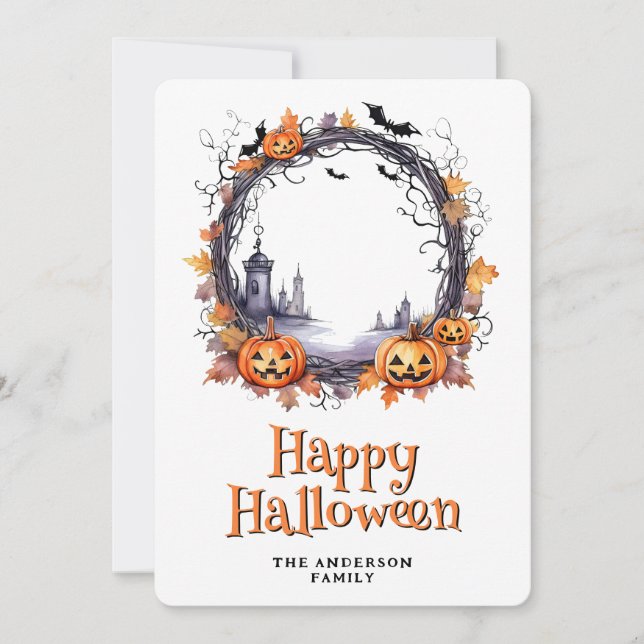 Jack O’Lanterns Ghosts Bats Happy Halloween Holiday Card (Front)