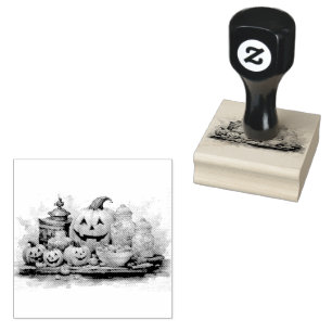 Jack O Lanterns Halloween Faces Rubber Stamp