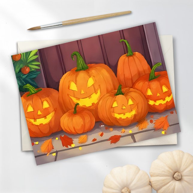 Jack-O-Lanterns | Halloween Watercolor Pumpkins Holiday Card (Creator Uploaded)