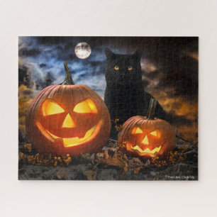 "Jack O' Lanterns & Jet" 16x20 Jigsaw Puzzle