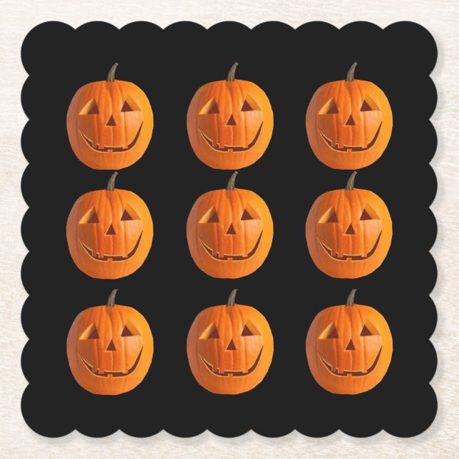 Jack-O-Lanterns on Black Coasters (Front)