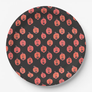Jack-o-Lanterns on Black Paper Plate