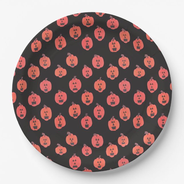 Jack-o-Lanterns on Black Paper Plate (Front)
