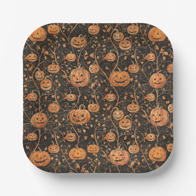 Jack-o-lanterns on the Vine Paper Plate (Front)