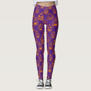 Jack-o-lanterns Pattern.Orange D Purple BG Leggings