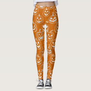Jack-o-lanterns Pattern.White Orange BG Leggings