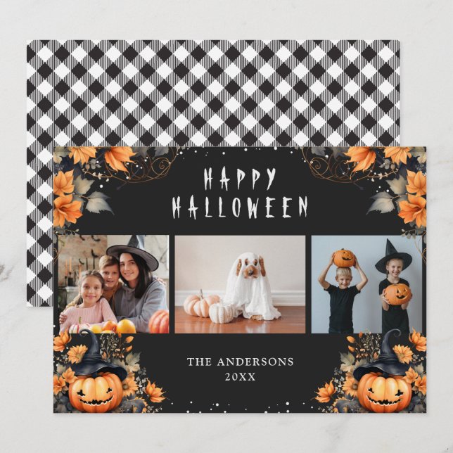 Jack-O-Lanterns Photo Happy Halloween Cards (Front/Back)