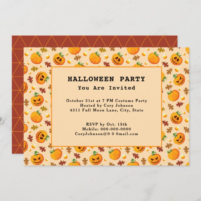 Jack o' Lanterns Pumpkins Autumn Halloween Party Invitation (Front/Back)