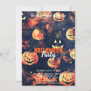 Jack-O' Lanterns Starry Night Halloween Party Invitation