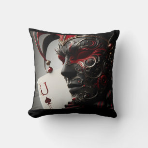 Jack of Spades Mask Throw Pillow Harlequin Art