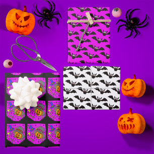 Jack O'Lantern Bats Halloween Party Purple Wrapping Paper Sheet