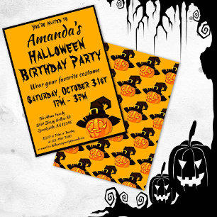 Jack O'Lantern Halloween Birthday Party Invitation