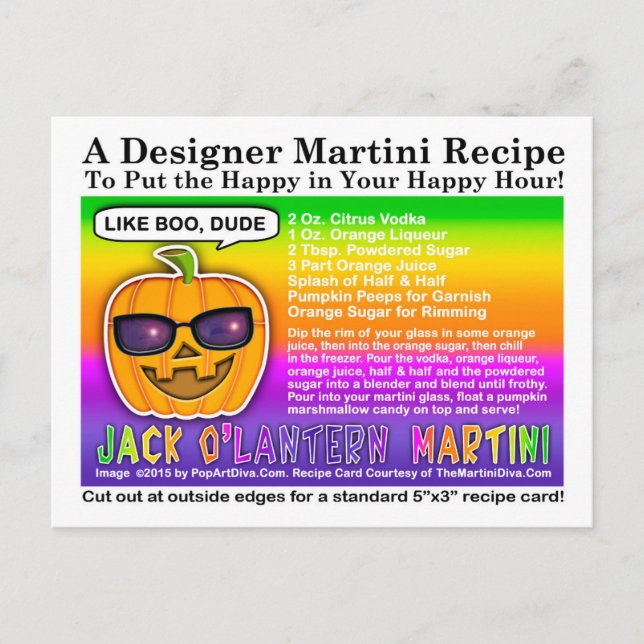 Jack O'Lantern Halloween Cocktail Recipe Postcard (Front)