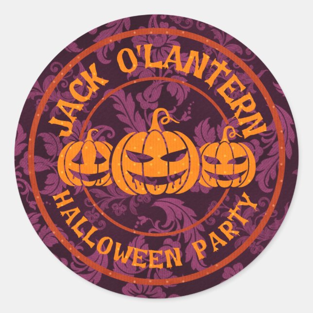Jack O'Lantern Halloween Party Classic Round Sticker (Front)