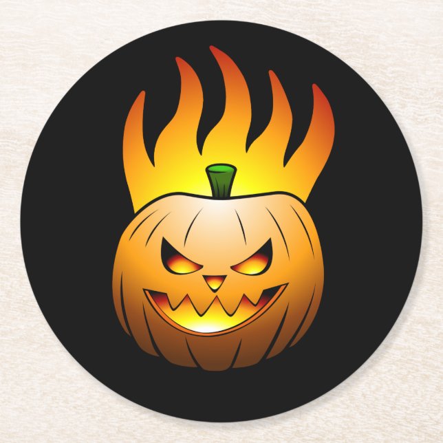 Jack O'lantern Halloween Pumpkin Round Paper Coaster (Front)
