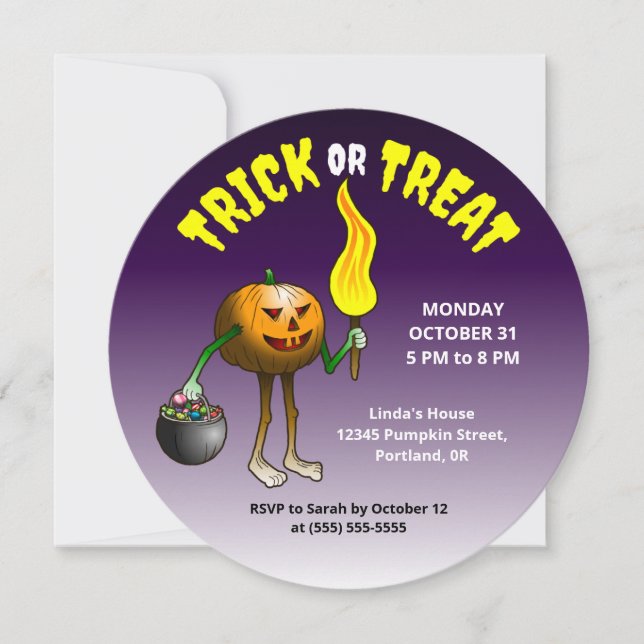 Jack O'lantern out to trick or treat Invitation (Front)