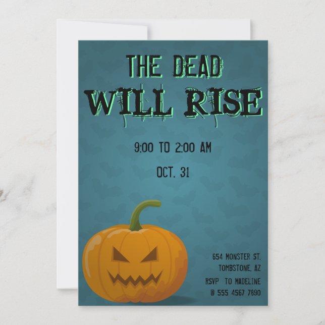Jack O'Lantern Party Halloween Bats Pumpkin Dead   Invitation (Front)