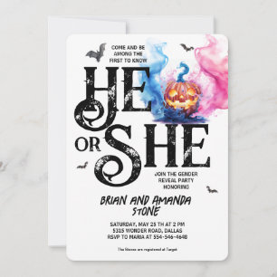 Jack O'Lantern Pink Blue Halloween Gender Reveal  Invitation